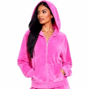 Victoria's Secret Pink Cropped Velour Zip Hoodie Jacket XXL NWT